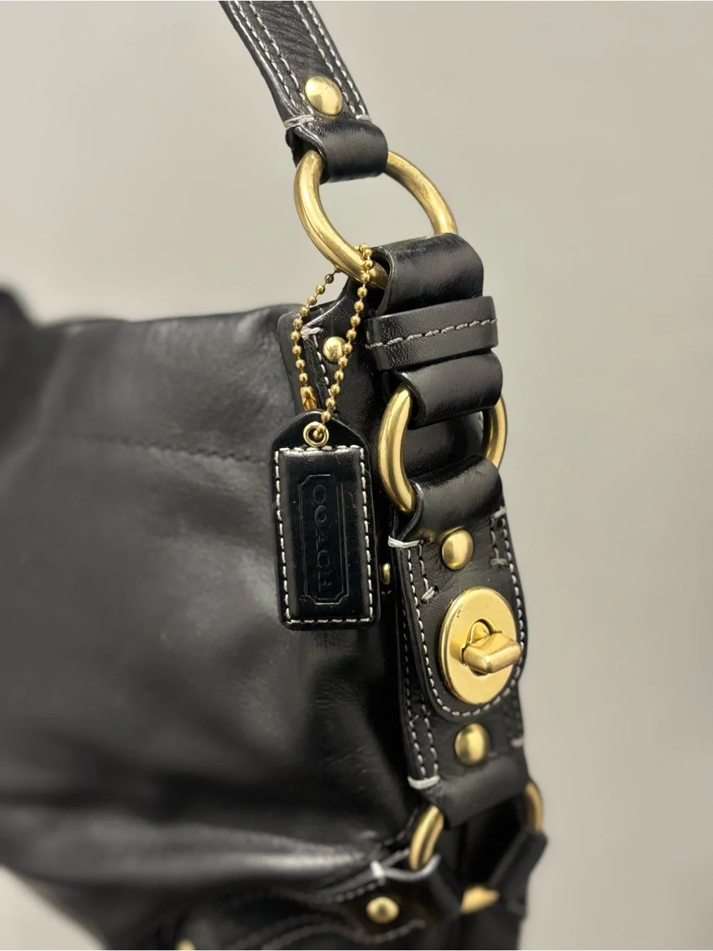 Coach Carley hobo Black Leather Shoulder Hobo with Gold-Tone Hardware